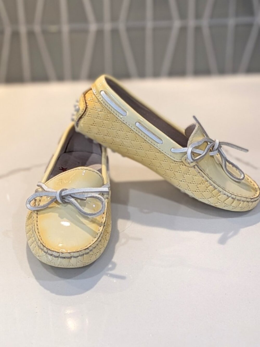 Tod's Loafers pale yellow patent leather Unisex 11.5